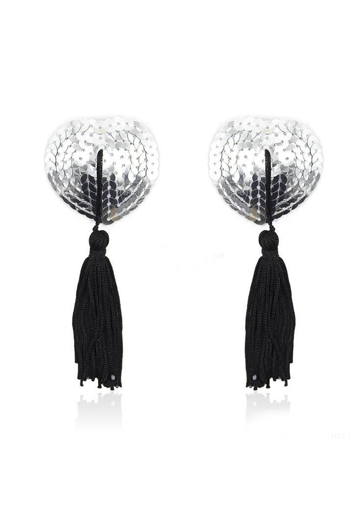 HD Lingerie Accessories Silver Sequin & Black Tassel Nipple Pasties 4 HD Lingerie Accessories Silver Sequin & Black Tassel Nipple Pasties
