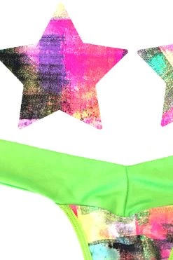 NevaNude Sporty Neon Tetris Nipple Pasties & Thong Panty Lingerie