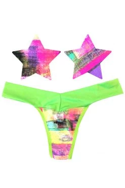 NevaNude Sporty Neon Tetris Nipple Pasties & Thong Panty Lingerie