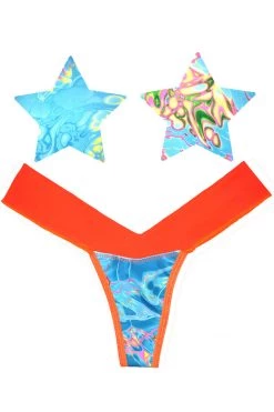 NevaNude Lingerie Sporty Tropical Skittles Nipple Pasties & Thong Panty