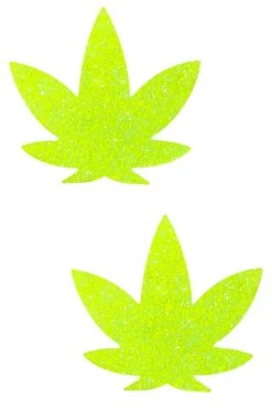 NevaNude Lime Green Chunky Glitter Weed Nipple Pasties Glow In The Dark & Neon