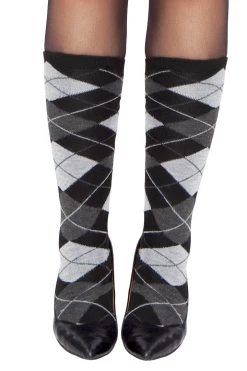 Roma Grey Argyle Knee High Socks