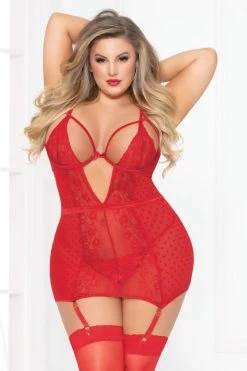 Seven Till Midnight Lingerie Plus Size Romantic Red Chemise Set