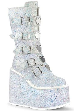 Demonia White Multi Glitter 5.5" Platform Mid-Calf Boots* Shoes