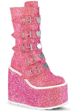 Demonia Pink Glitter 5.5" Platform Mid-Calf Boots*