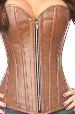 Daisy Corsets Distressed Brown Faux Leather Steel Boned Corset* Corset Lingerie