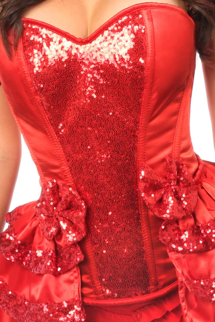 Daisy Corsets Red Satin & Sequin Steel Boned Corset W/Removable Snap Skirt* Lingerie 5 Daisy Corsets Red Satin & Sequin Steel Boned Corset W/Removable Snap Skirt* Lingerie