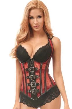 Daisy Corsets Steel Boned Red Fishnet Under Bust Corset Christmas Lingerie