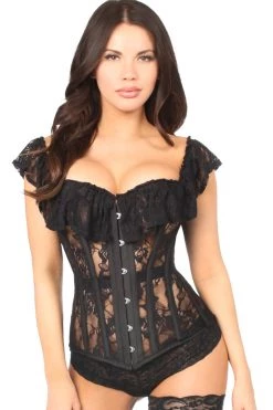 Daisy Corsets Lingerie Black Sheer Lace Steel Boned Corset*