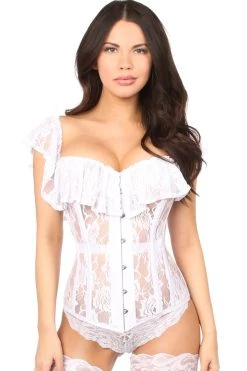 Daisy Corsets Lingerie White Sheer Lace Steel Boned Corset*