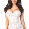 Daisy Corsets Lingerie White Lace Steel Boned Corset W/Rhinestones*
