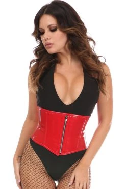 Daisy Corsets Red Patent Leather Steel Boned Mini Waist Cincher*