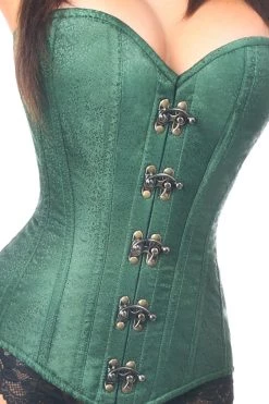 Daisy Corsets Dark Green Brocade Steel Boned Corset W/Clasp Closure*