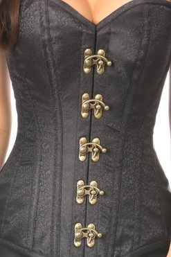 Daisy Corsets Black Brocade Steel Boned Corset W/Clasp Closure*