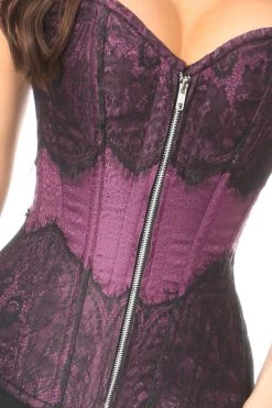 Daisy Corsets Plum Brocade Steel Boned Corset W/Black Eyelash Lace* Lingerie 13 Daisy Corsets Plum Brocade Steel Boned Corset W/Black Eyelash Lace* Lingerie
