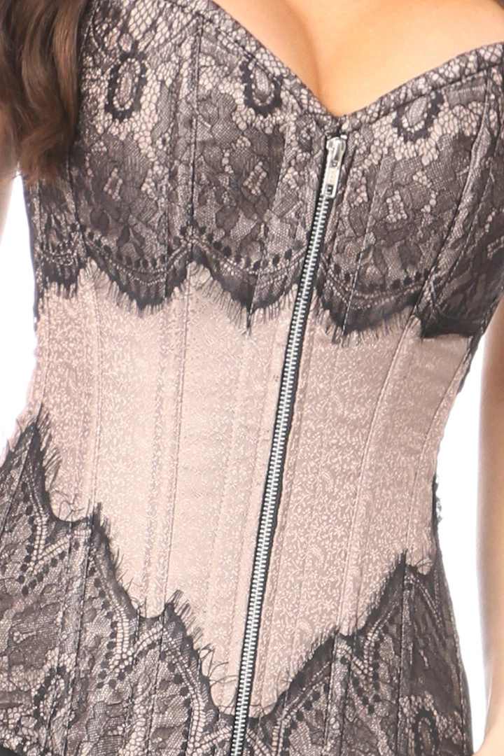 Daisy Corsets Lingerie Gunmetal Brocade Steel Boned Corset W/Black Eyelash Lace* 7 Daisy Corsets Lingerie Gunmetal Brocade Steel Boned Corset W/Black Eyelash Lace*