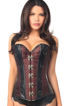 Daisy Corsets Brown Brocade & Faux Leather Steel Boned Corset*