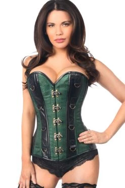 Daisy Corsets Dark Green Brocade & Faux Leather Steel Boned Corset*