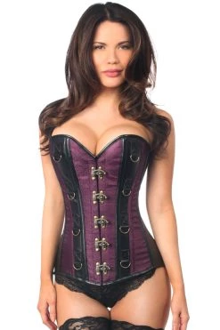 Daisy Corsets Plum Brocade & Faux Leather Steel Boned Corset*