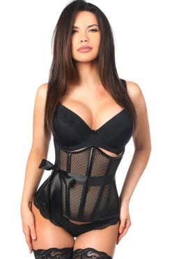 Daisy Corsets BDSM Lingerie Fishnet & Faux Leather Steel Boned Underbust Corset*