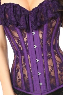 Daisy Corsets Plum Sheer Lace Steel Boned Corset*