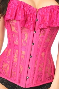 Daisy Corsets Fuchsia Sheer Lace Steel Boned Corset* Lingerie 9 Daisy Corsets Fuchsia Sheer Lace Steel Boned Corset* Lingerie