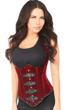 Daisy Corsets Lingerie Steel Boned Red Velvet Underbust Corset W/Buckling*