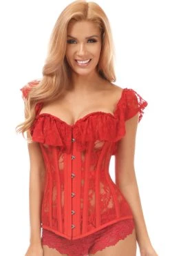 Daisy Corsets Red Sheer Lace Steel Boned Corset* Lingerie