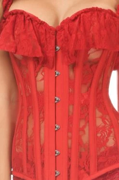 Daisy Corsets Red Sheer Lace Steel Boned Corset* Lingerie