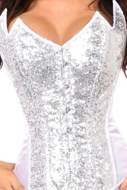 Daisy Corsets White/Silver Sequin Pointed Top Steel Boned Corset* Lingerie