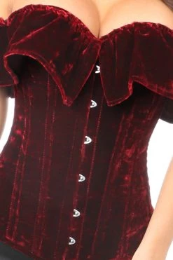 Daisy Corsets Dark Red Velvet Off-The-Shoulder Steel Boned Corset* Lingerie