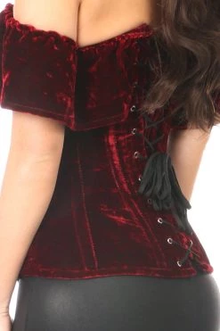 Daisy Corsets Dark Red Velvet Off-The-Shoulder Steel Boned Corset* Lingerie