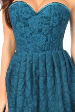 Daisy Corsets Lingerie Steel Boned Dark Teal Lace Empire Waist Corset Dress*