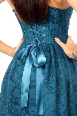 Daisy Corsets Lingerie Steel Boned Dark Teal Lace Empire Waist Corset Dress*