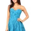 Daisy Corsets Steel Boned Teal Lace Empire Waist Corset Dress*