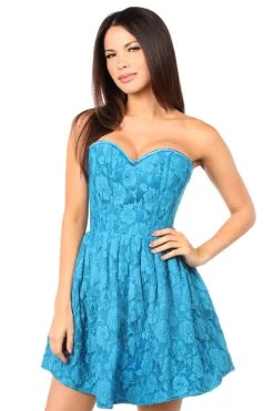 Daisy Corsets Steel Boned Teal Lace Empire Waist Corset Dress*