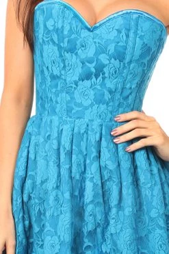 Daisy Corsets Steel Boned Teal Lace Empire Waist Corset Dress*