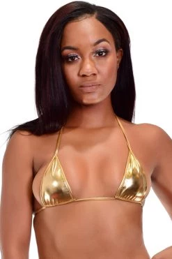 Roma Metallic Gold Micro String Bikini Top Dancewear