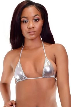 Roma Metallic Silver Micro String Bikini Top Dancewear