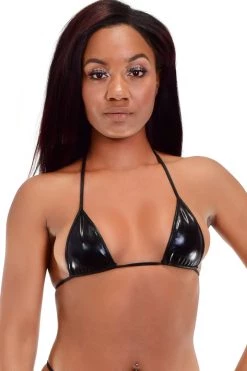 Roma Metallic Black Micro String Bikini Top