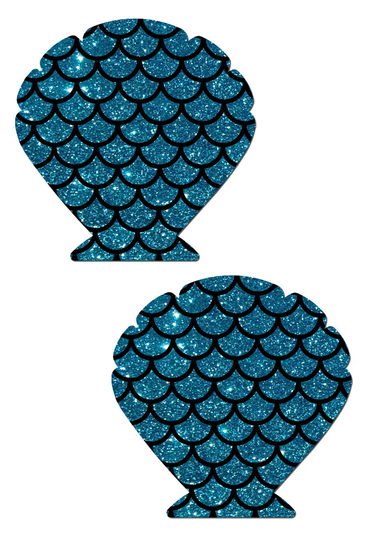 Pastease Turquoise Glitter Seashell Nipple Pasties Costumes 3 Pastease Turquoise Glitter Seashell Nipple Pasties Costumes