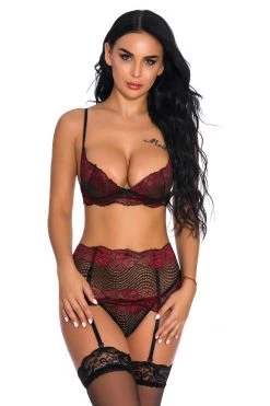 3WISHES Two Tone Lace Bra And Garter