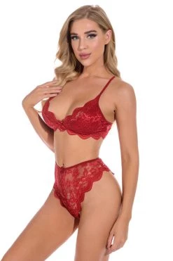 3WISHES Lingerie Lace Bralette And High Waisted Panty