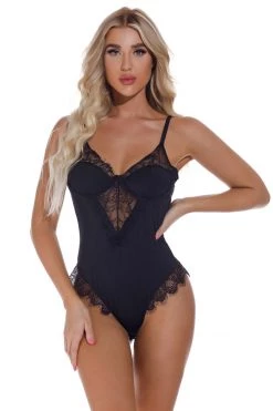 3WISHES Lingerie Eyelash Lace Trim Teddy