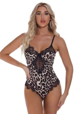 3WISHES Lingerie Eyelash Lace Trim Teddy