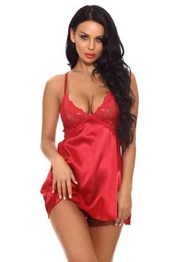 3WISHES Lingerie Sultry Satin And Lace Cup Chemise
