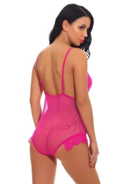 3WISHES Lingerie Dotted Mesh And Lace Teddy