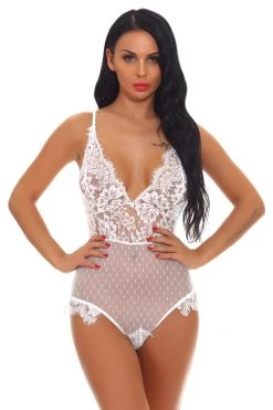 3WISHES Lingerie Dotted Mesh And Lace Teddy