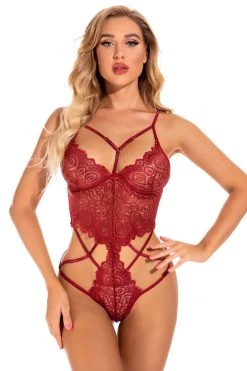 3WISHES Lingerie Multi Strap Lace Teddy