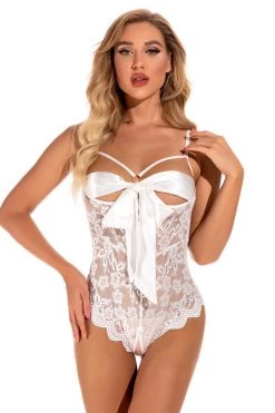 3WISHES Cupless Bow Front Teddy Lingerie